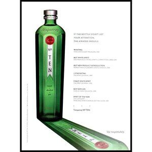 2002 Tanqueray No 10 Gin Vintage Print Ad Green Bottle Awards Wall Art Photo